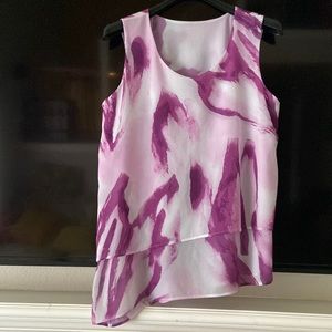 LANE BRYANT PURPLE SWIRL LAYERED ASYMMETRIC SHELL SLEEVELESS CHIFFON TUNIC TOP